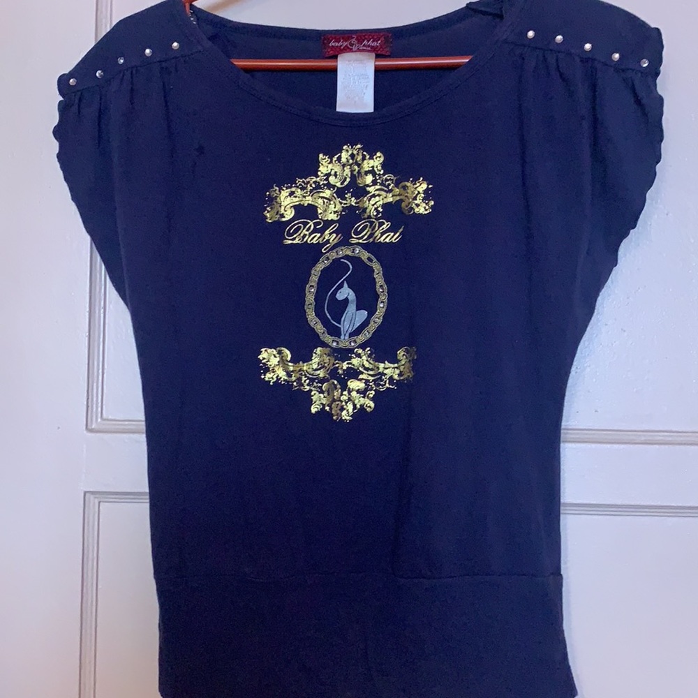 Y2K BABY PHAT TOP SZ S BLUE WITH GOLDEN LOGO PREOWNED VINTAGE - Picture 2 of 11